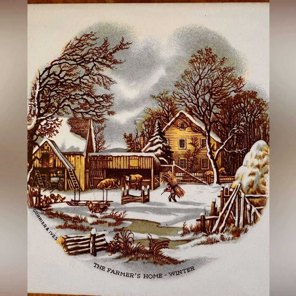 Currier & Ives American Homestead Wilderness Winter Set of 3 Wall Tiles